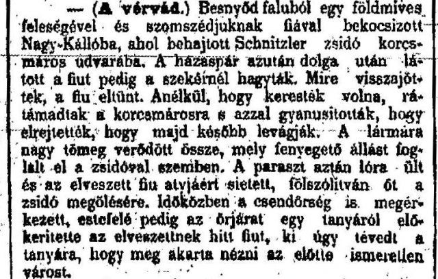 „A vérvád.” (Forrás: Pesti Hírlap, 1897. 05. 13., 10. o.)
